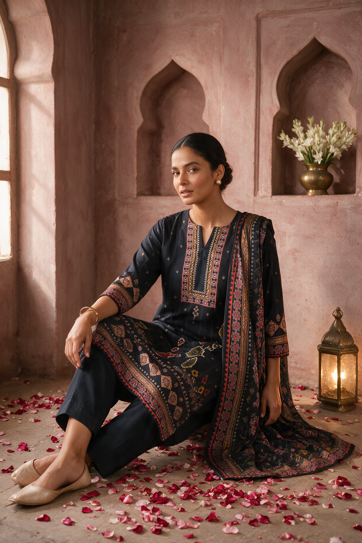 Midnight Black Silk Suit Set