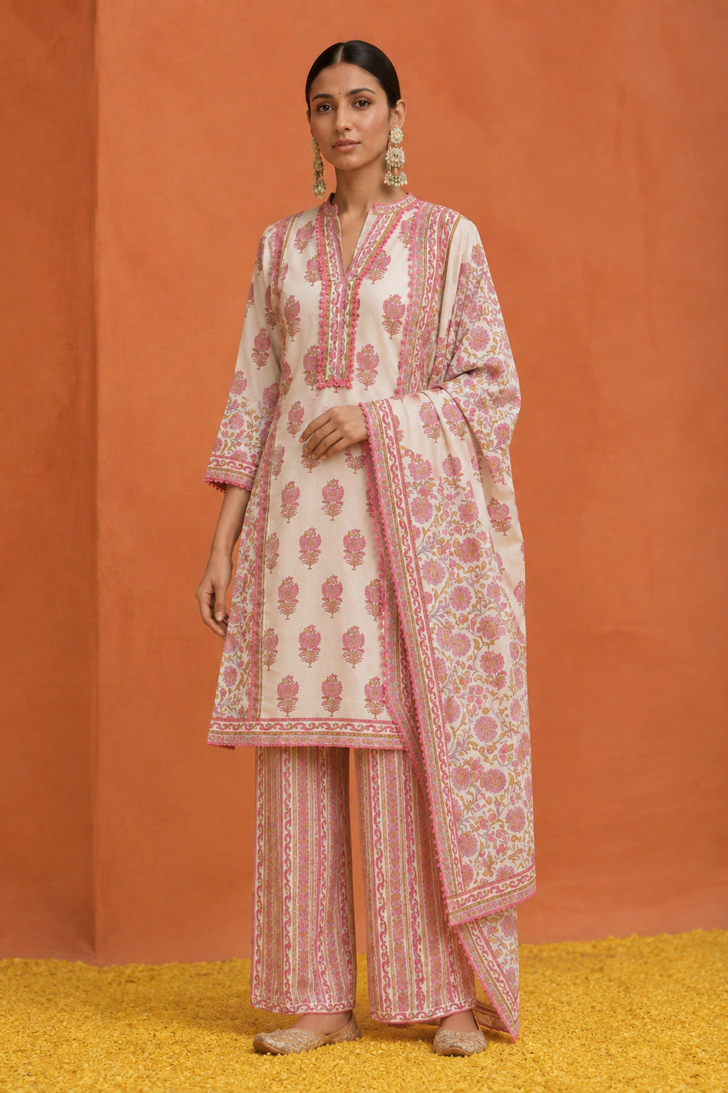 Pink Straight fit Cotton Suit Set