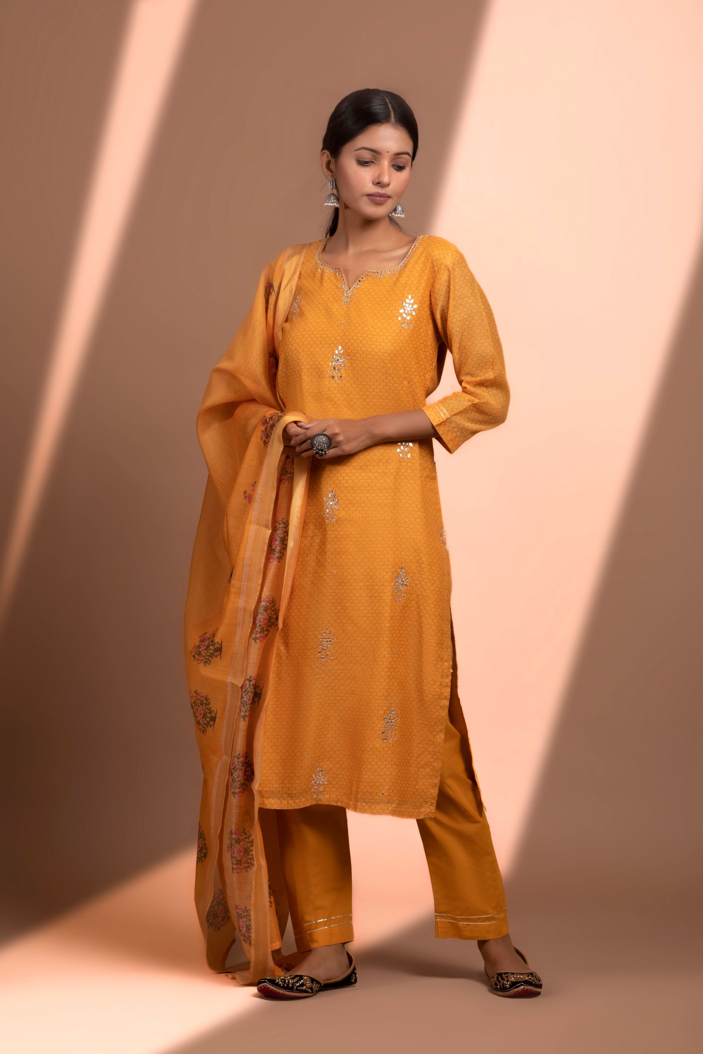 Mustard Straight Fit Chanderi Suit Set | HER-139