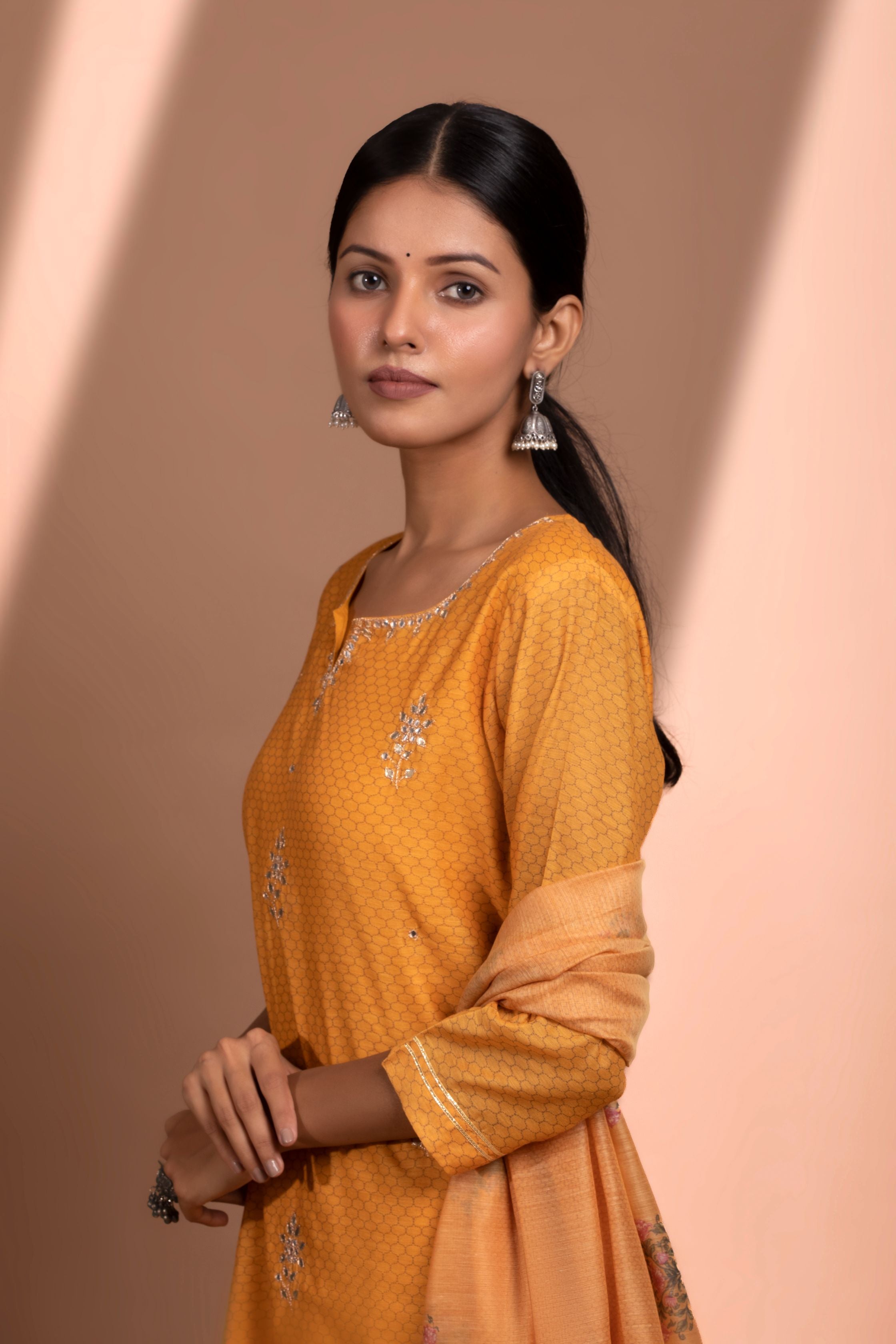 Mustard Straight Fit Chanderi Suit Set | HER-139