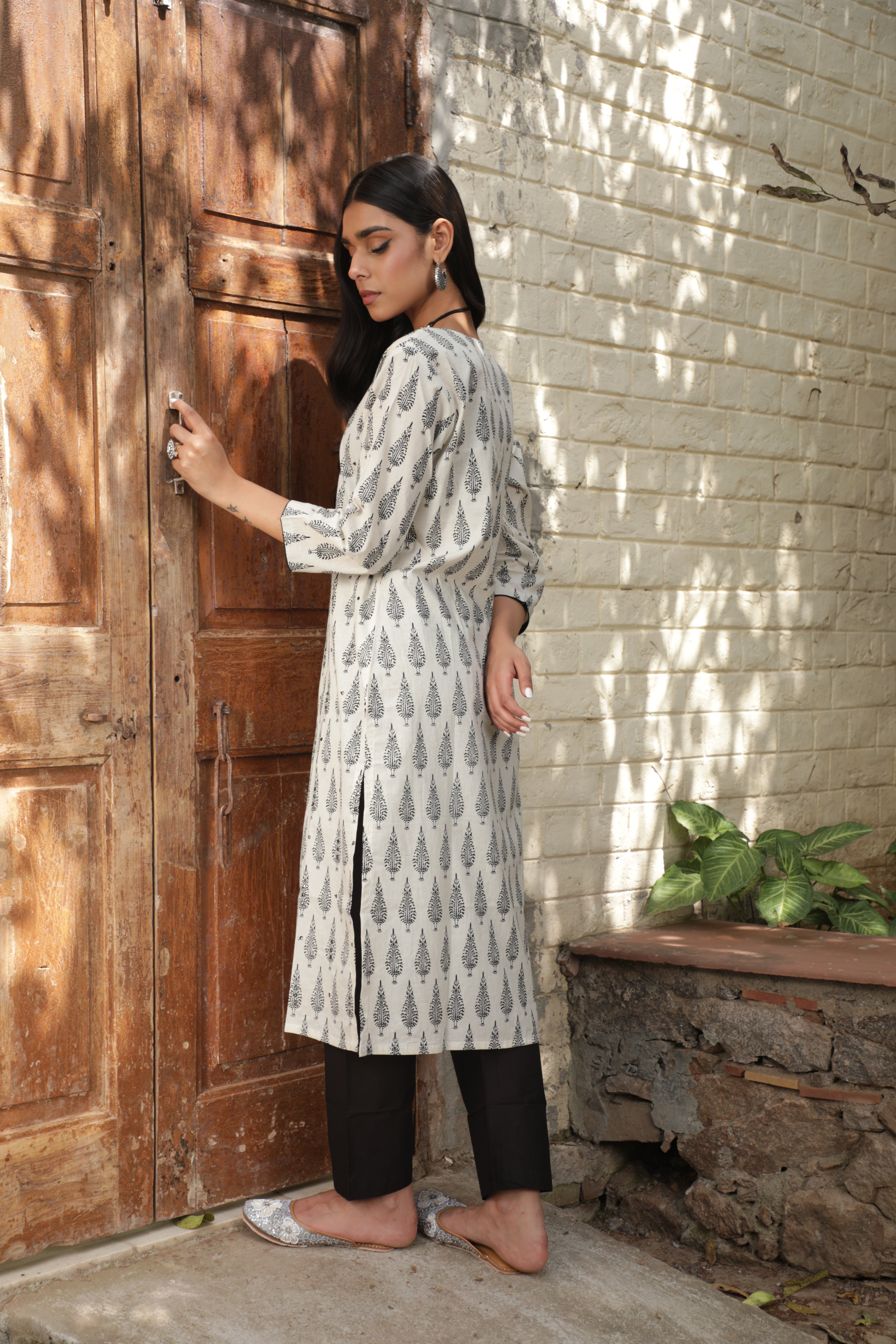 Black Motifs Handblock Cotton Suit Set