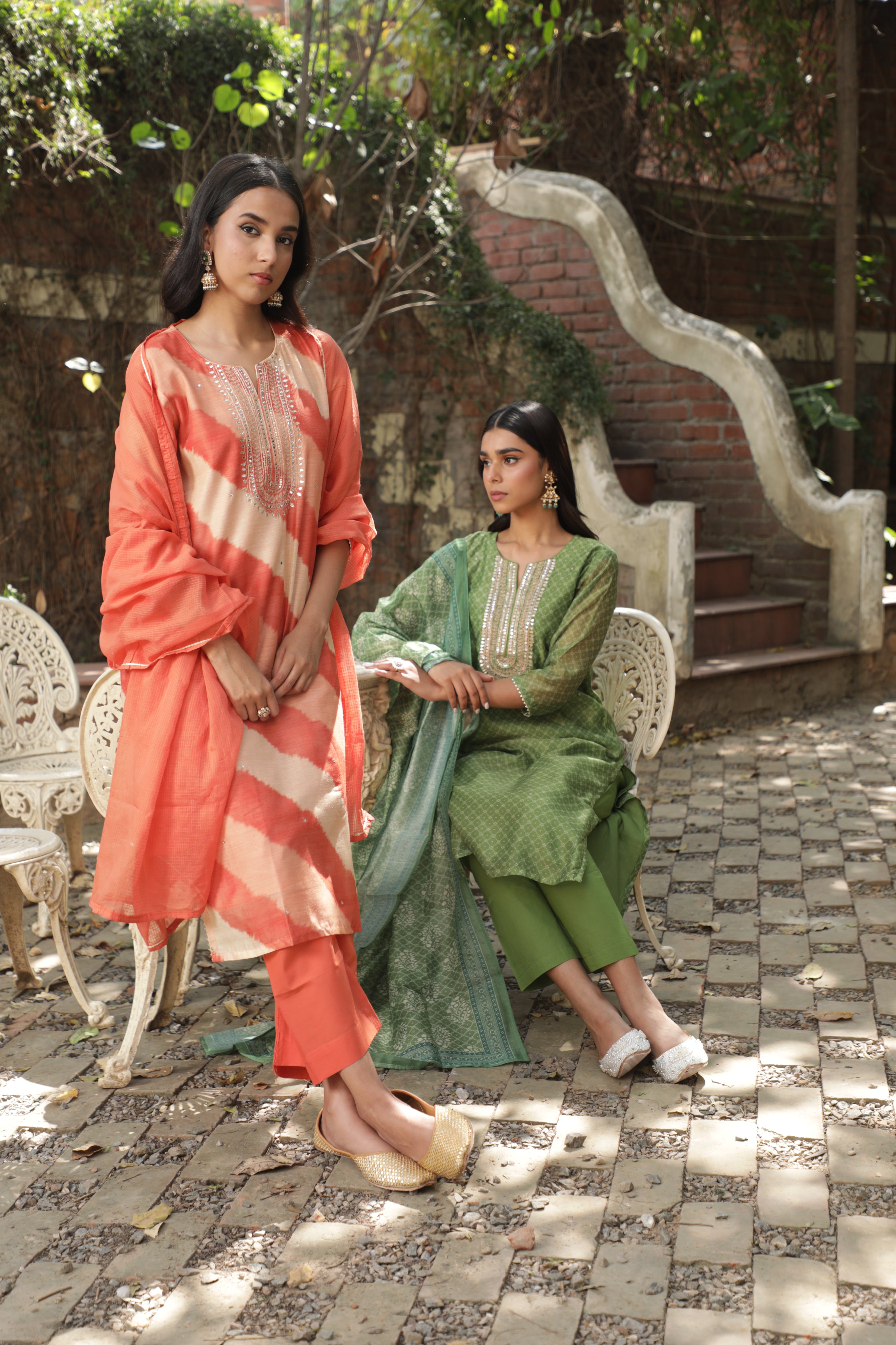 Green Chanderi Suit Set | DA-219