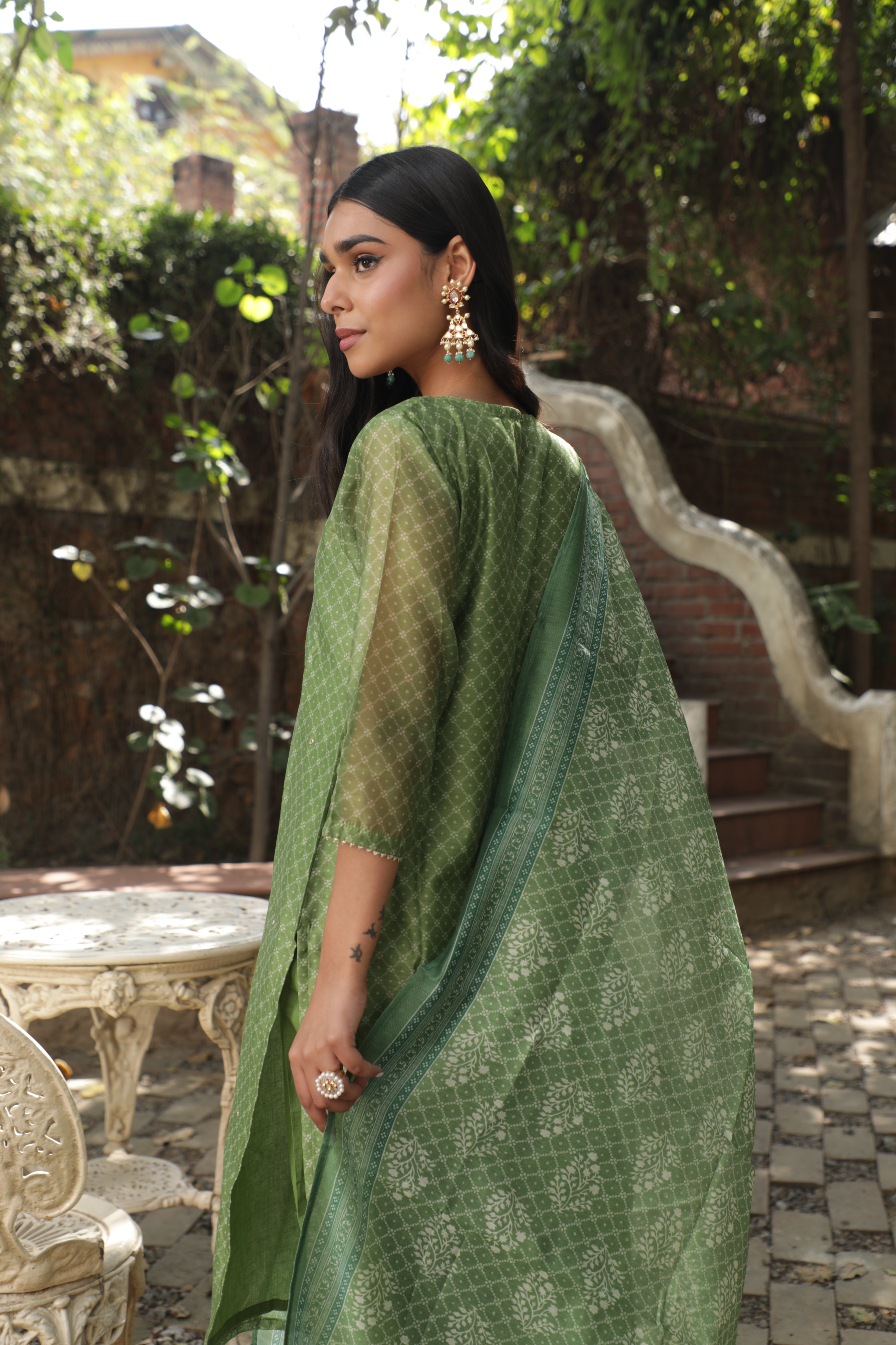 Green Chanderi Suit Set | DA-219