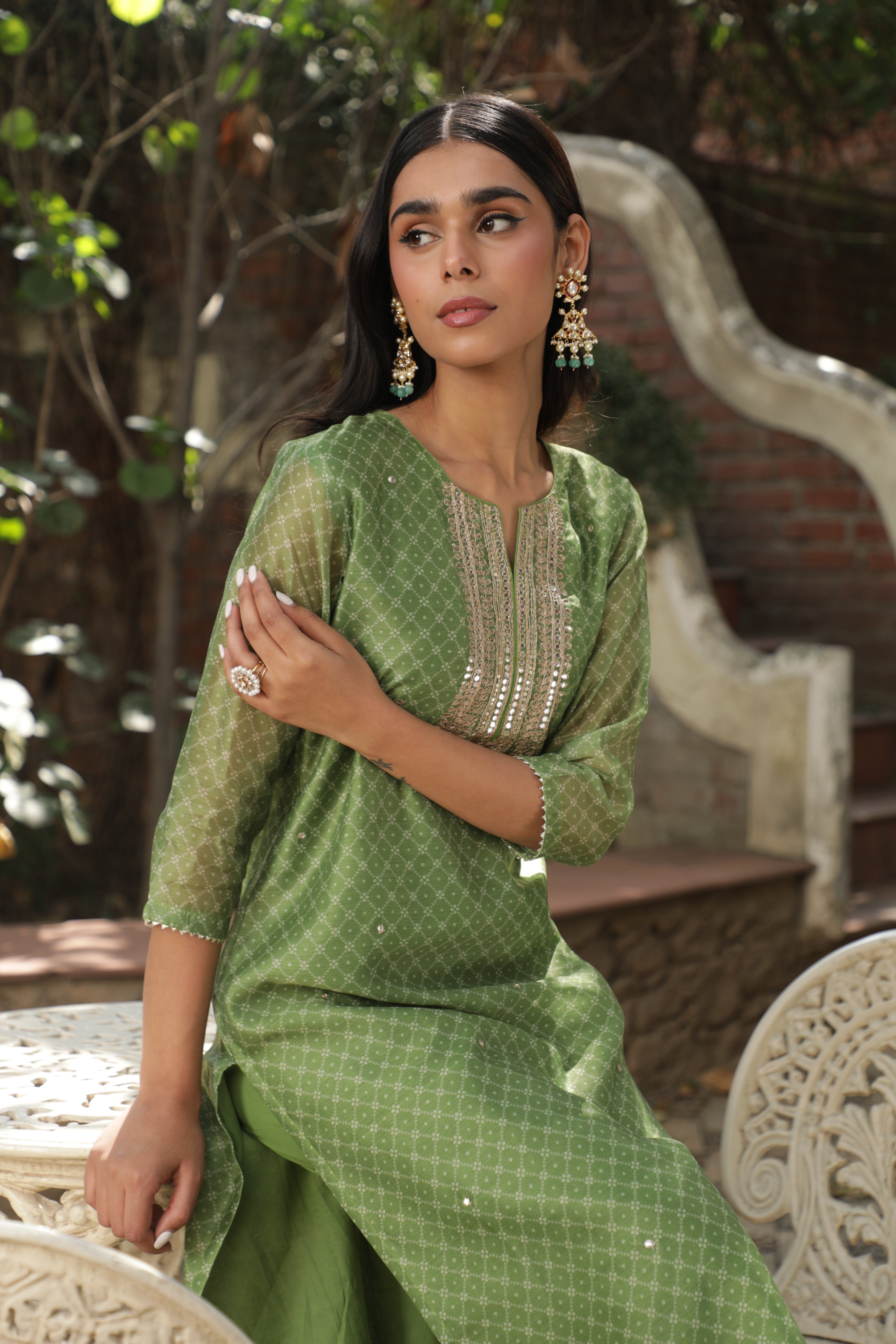 Green Chanderi Suit Set | DA-219