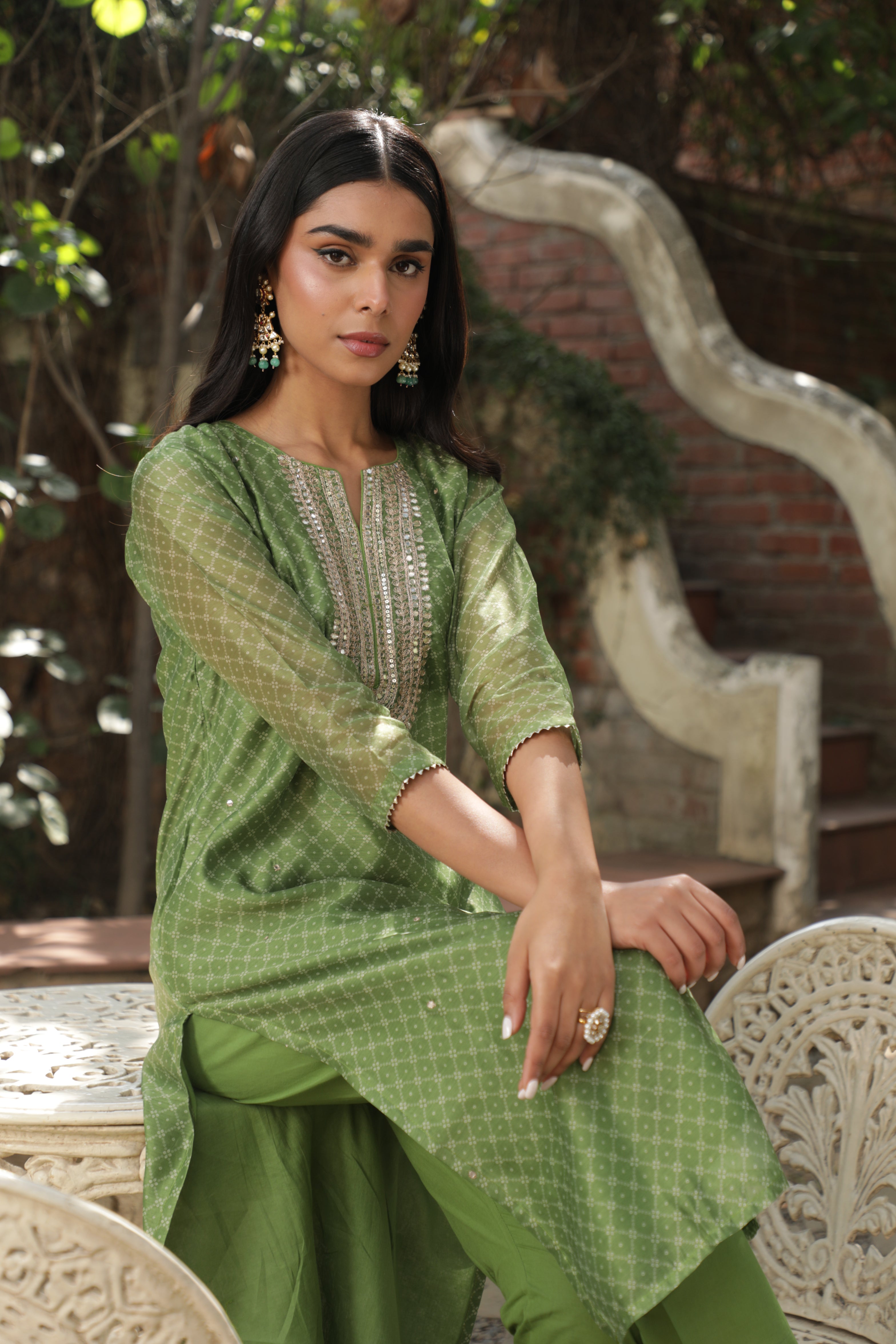Green Chanderi Suit Set | DA-219