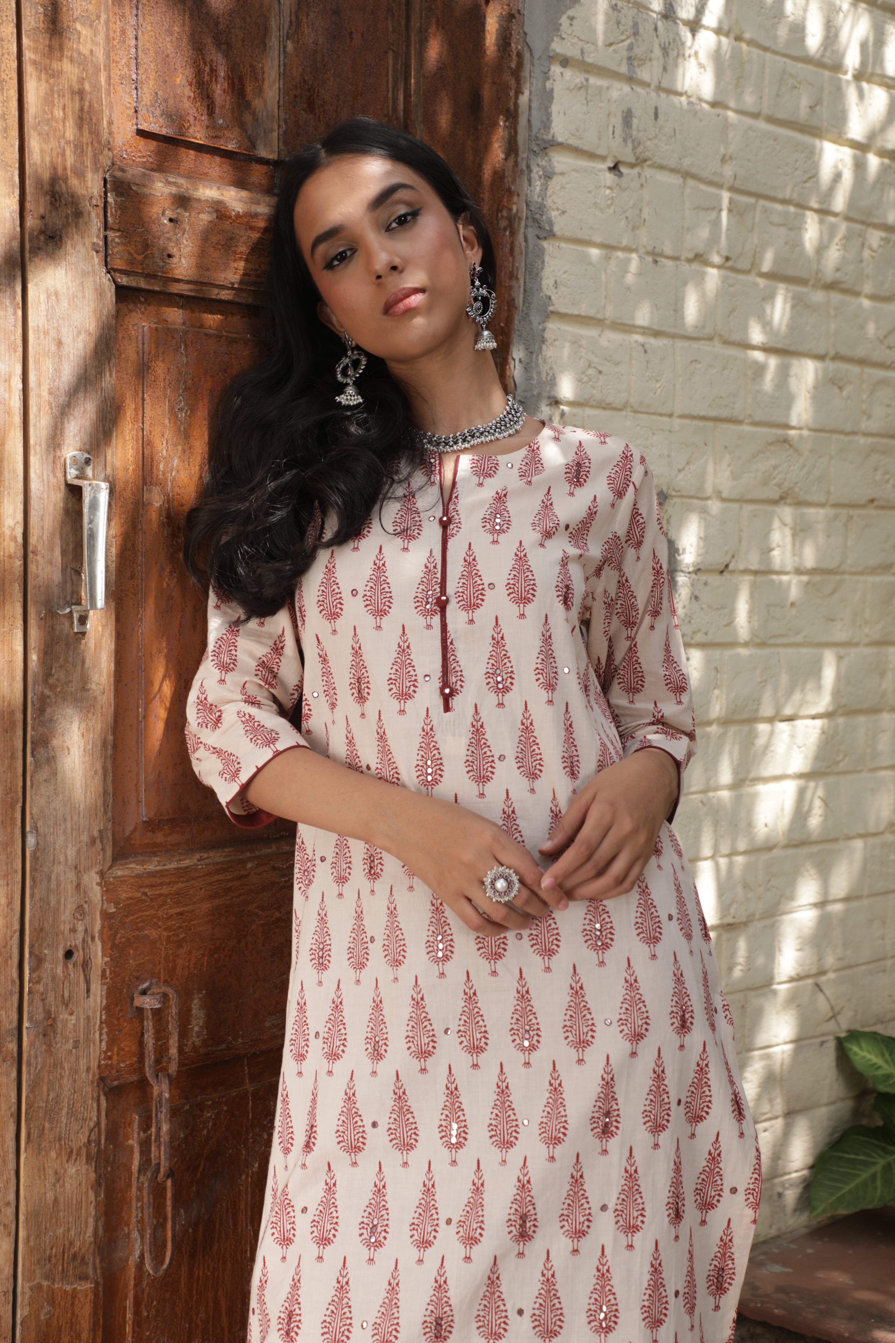 Maroon Motifs Handblock Cotton Suit Set