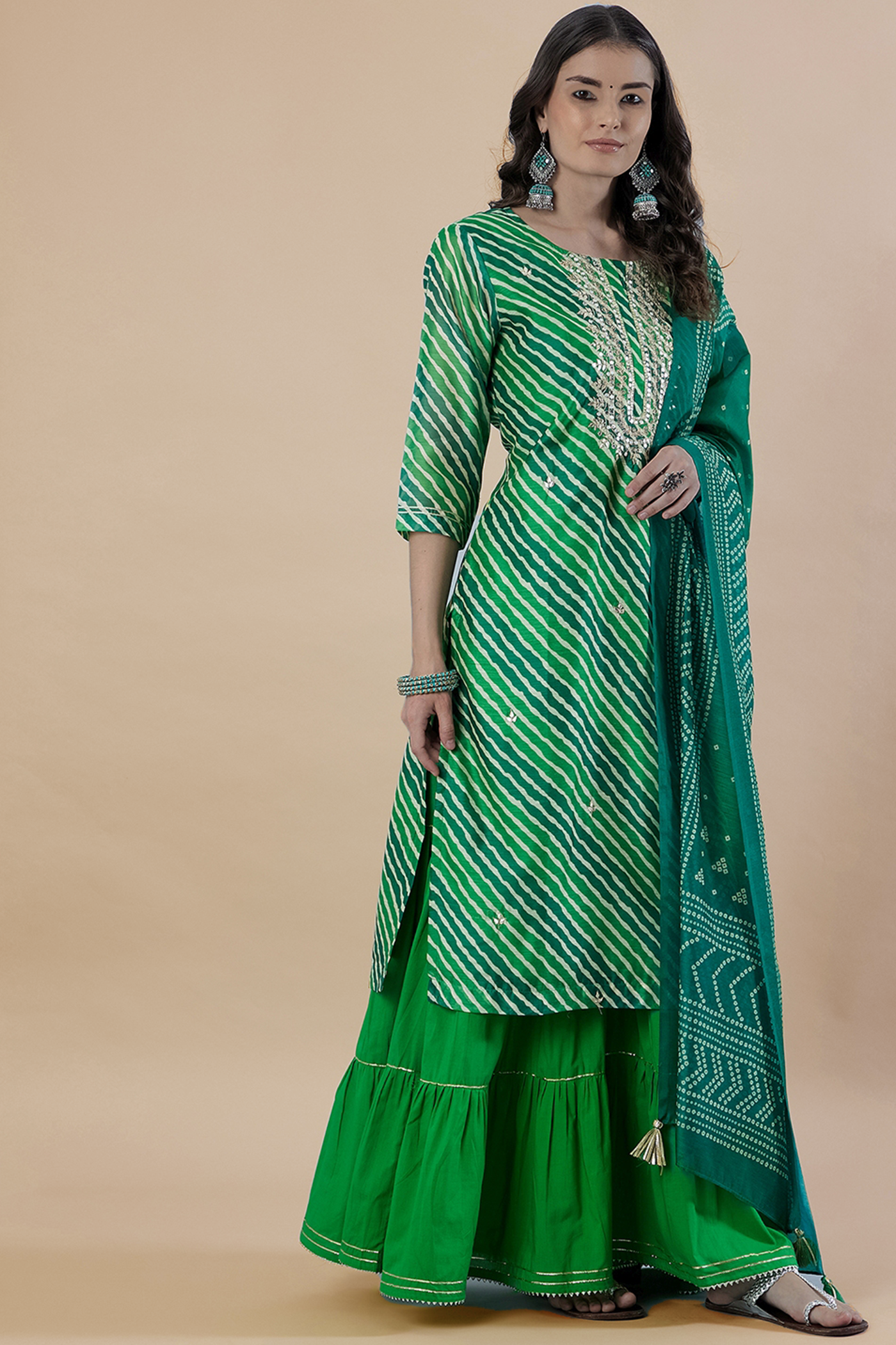 Green Chanderi Sharara Suit Set