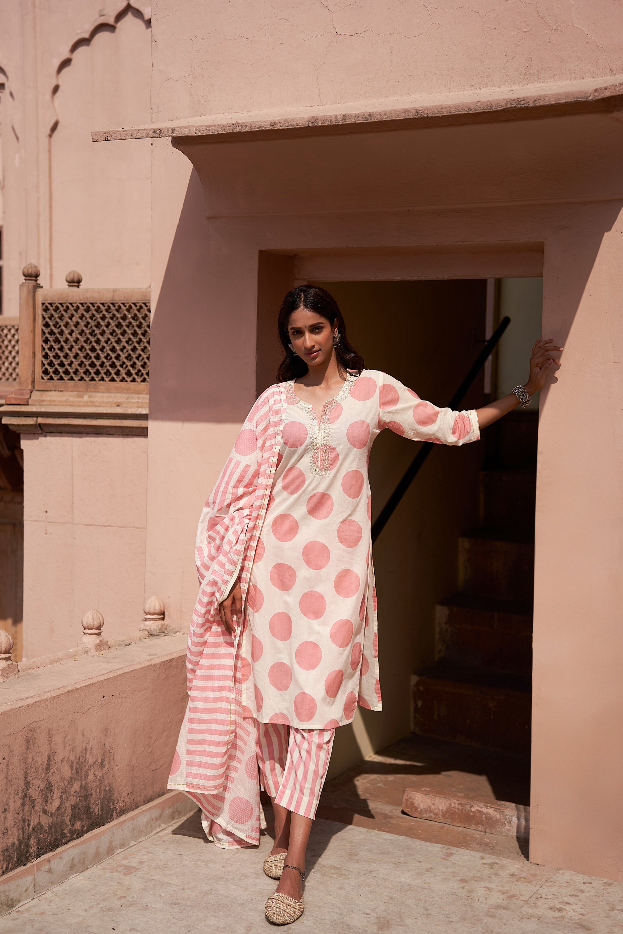 Pastel Pink Polka Dots Suit Set | HER-201