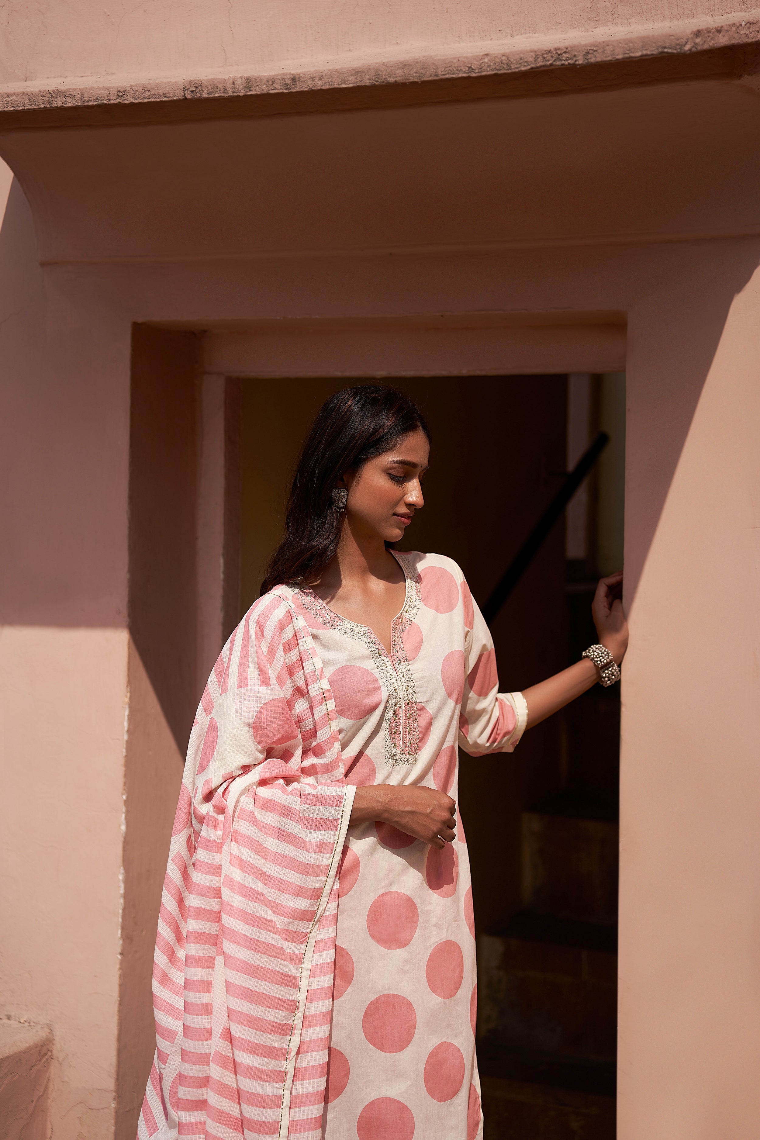 Pastel Pink Polka Dots Suit Set | HER-201