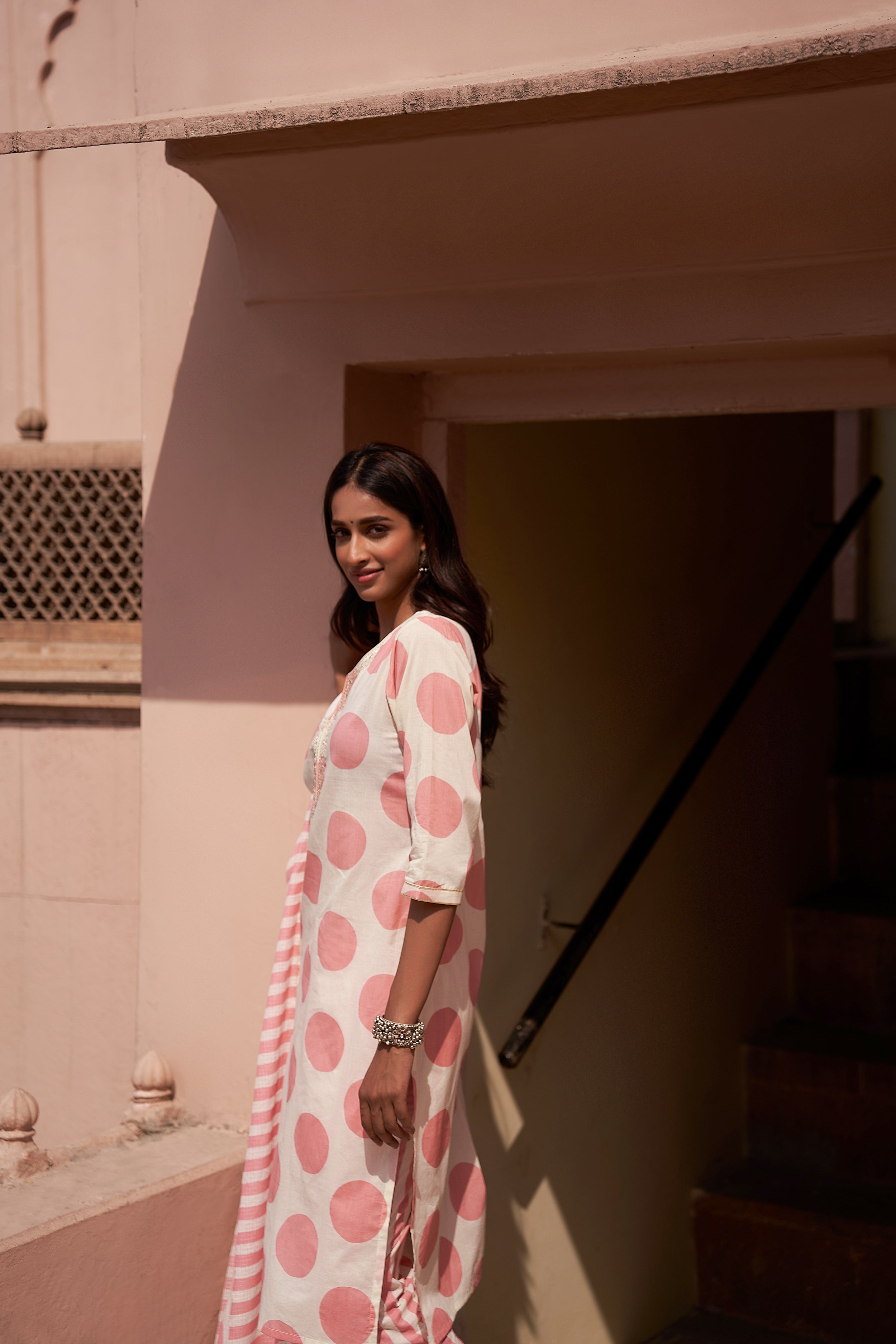 Pastel Pink Polka Dots Suit Set | HER-201
