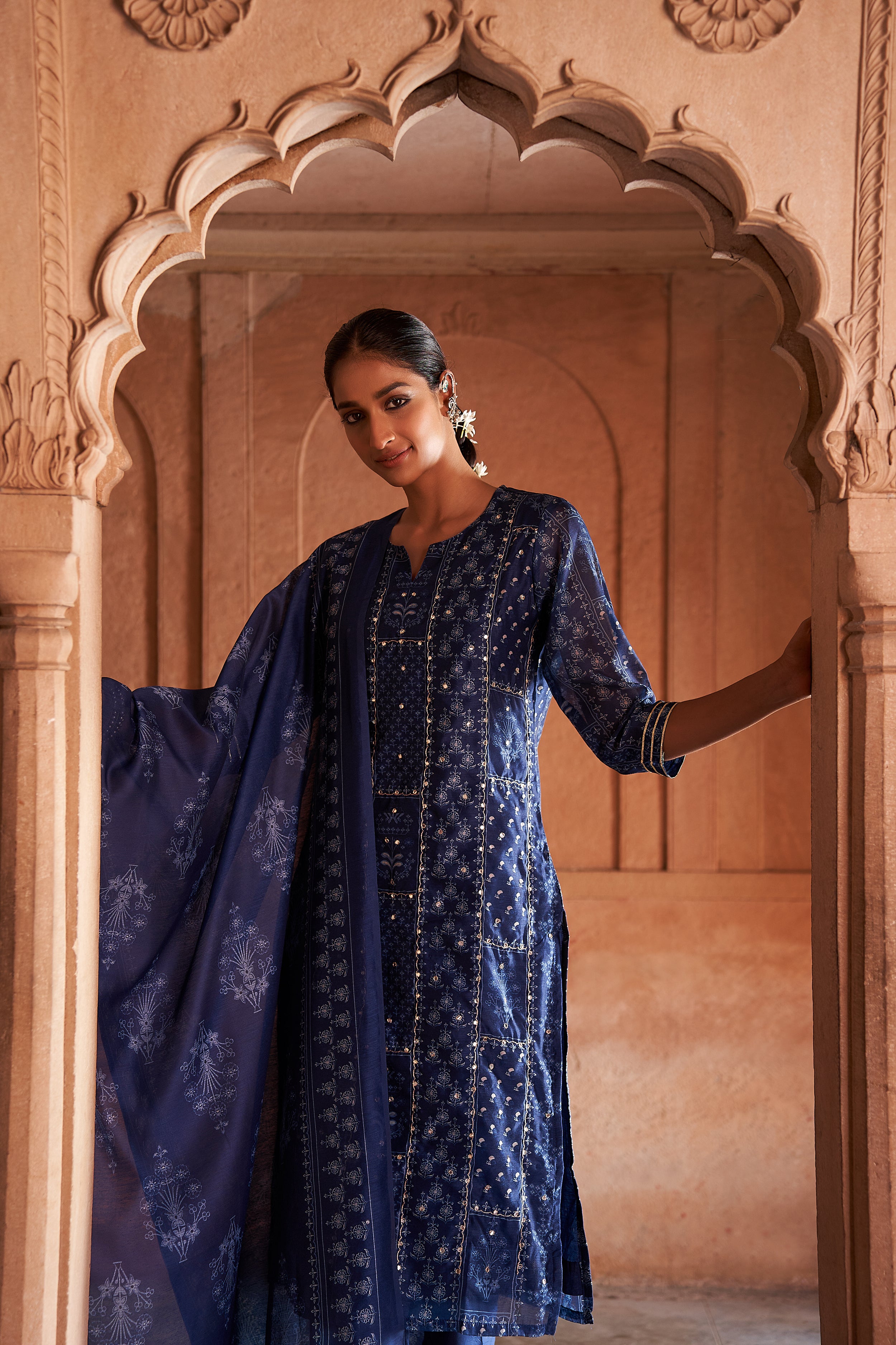 Blue Chanderi Suit Set | HER-181