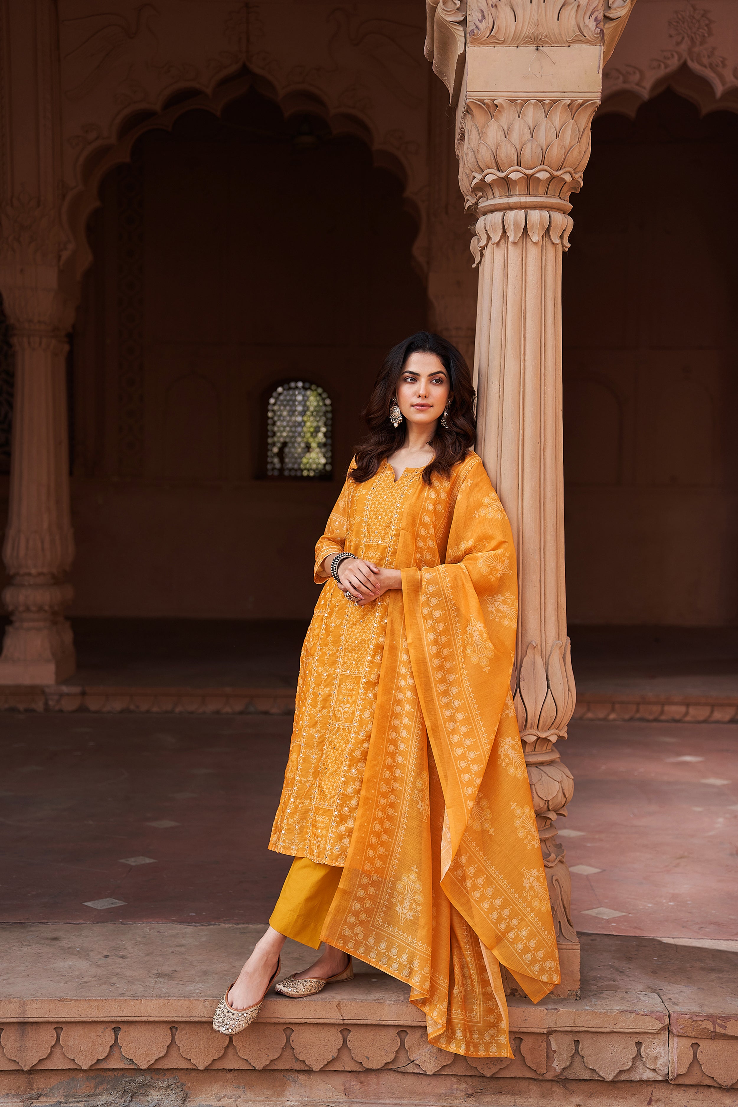 Mustard Chanderi Suit Set | HER-181