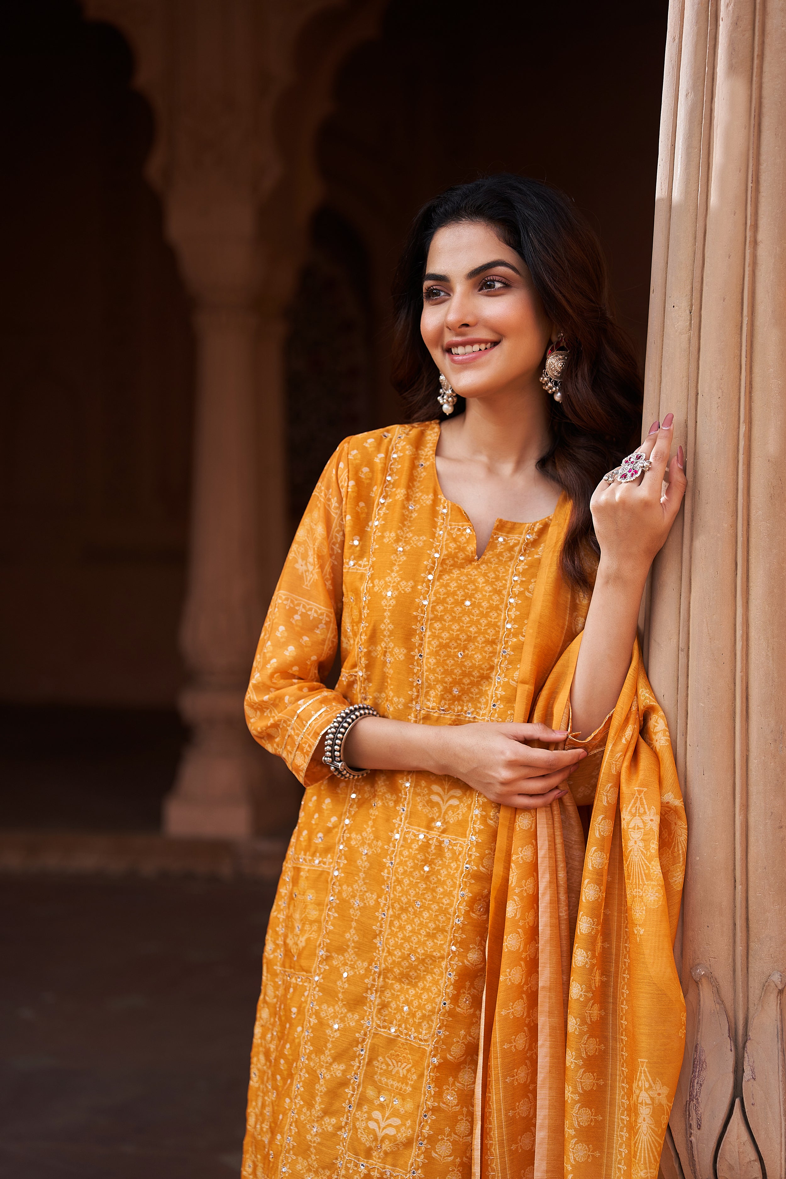 Mustard Chanderi Suit Set | HER-181