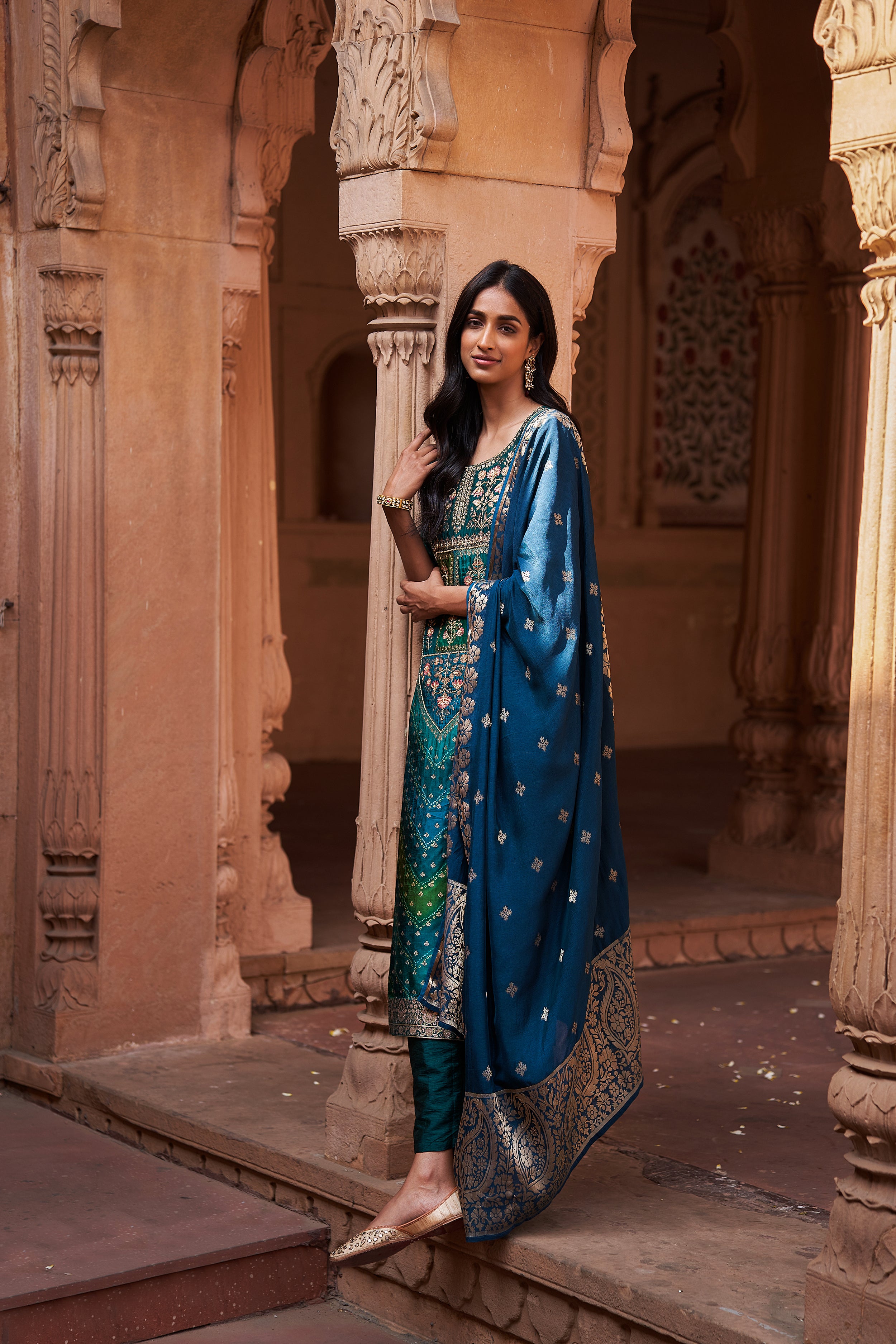 Blue Dola Jacquard Suit Set | HER-166
